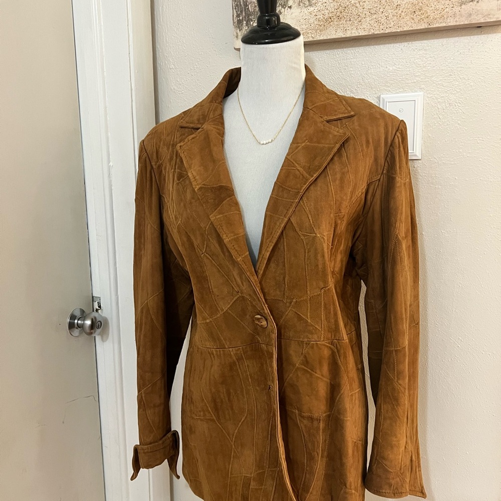 Brown Suede Blazer with Tailored Fit and Notched Lapels XL leather